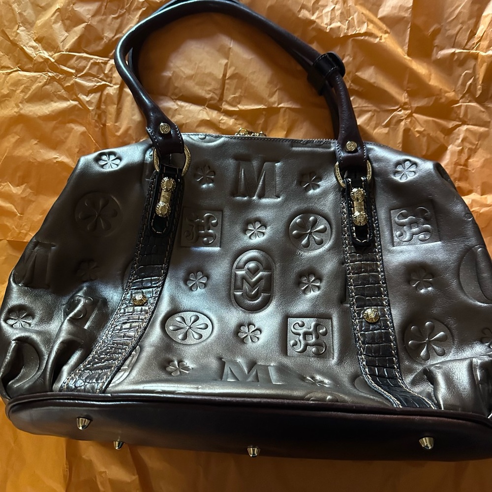Marino Orlandi Brown Shoulder Bag Embossed Design